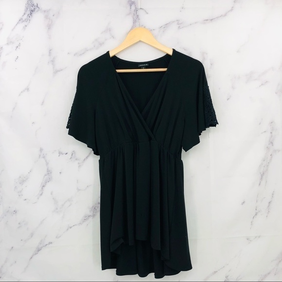 E020 Torrid Lace Sleeve Studio Knit Babydoll Top Black - Picture 3 of 6